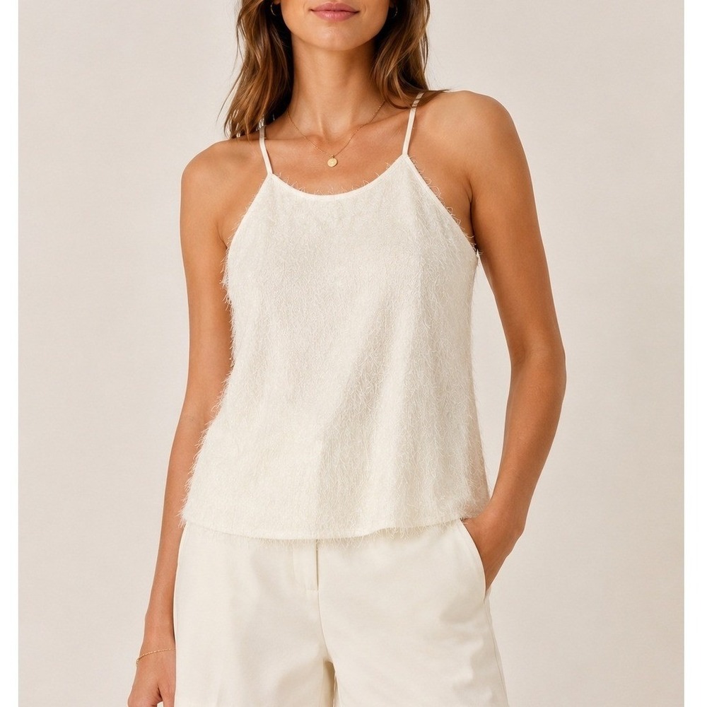 J.Crew Ivory Eyelash Textured Racerback Cami Tank Top Size 10 Ivory White